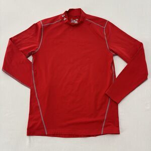 Under Armour Cold Gear Compression Mock Long Sleeve Base Layer Shirt L Large Red